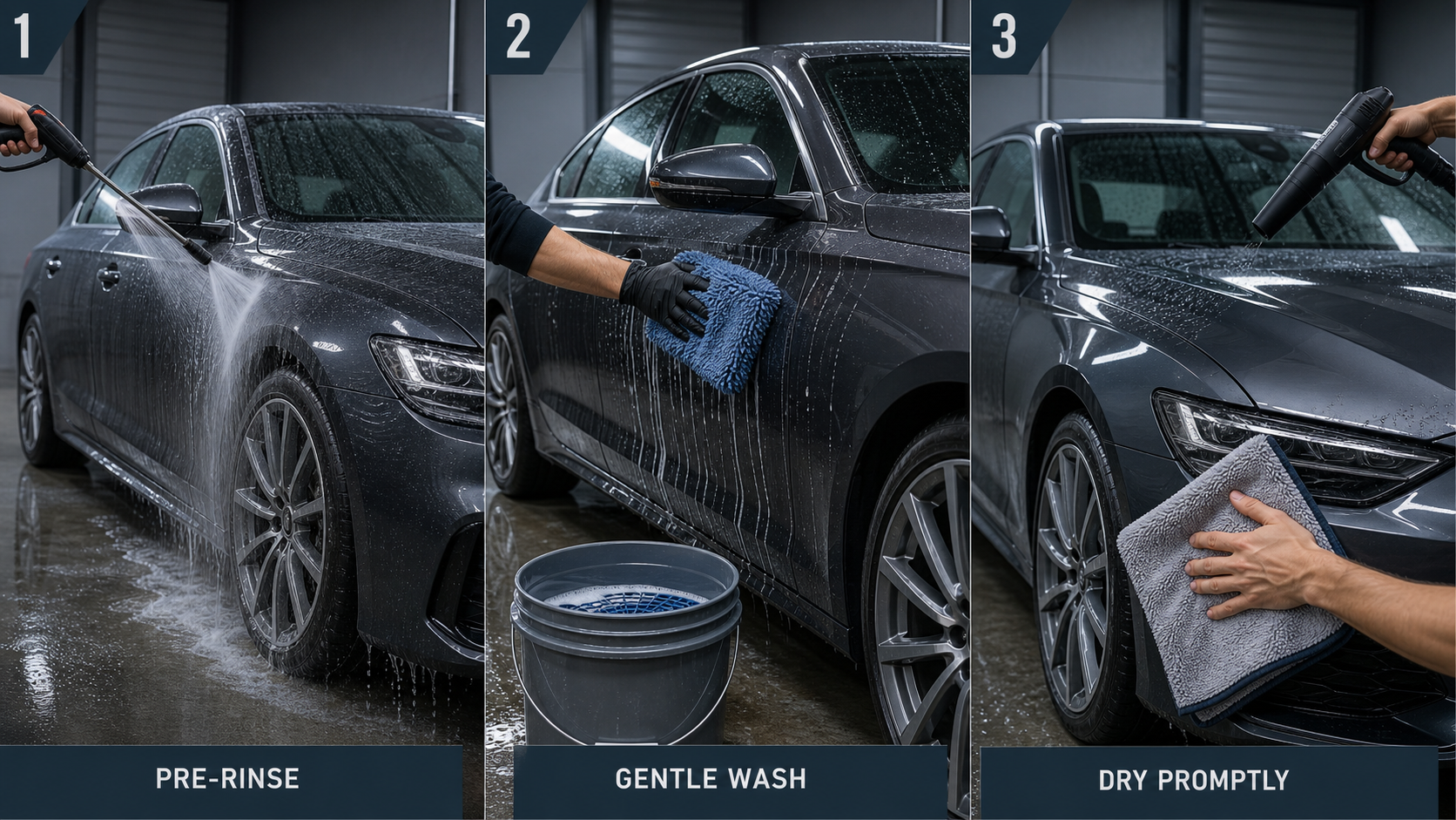Three-step ceramic-coating wash maintenance