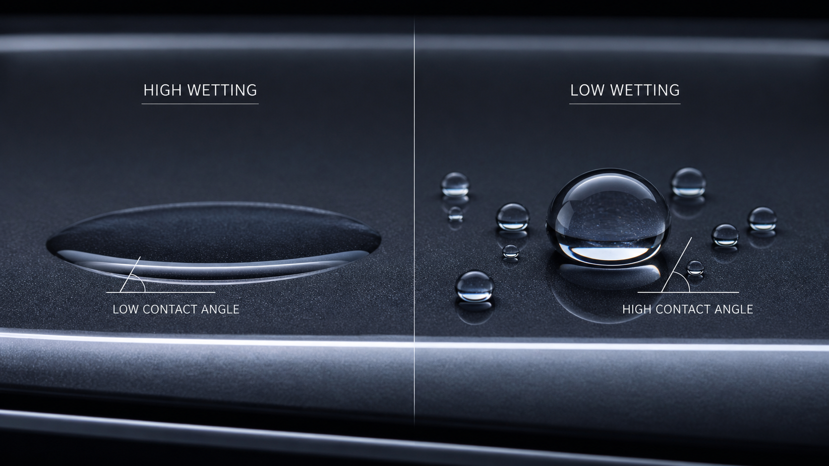 High-wetting and low-wetting water contact angle comparison